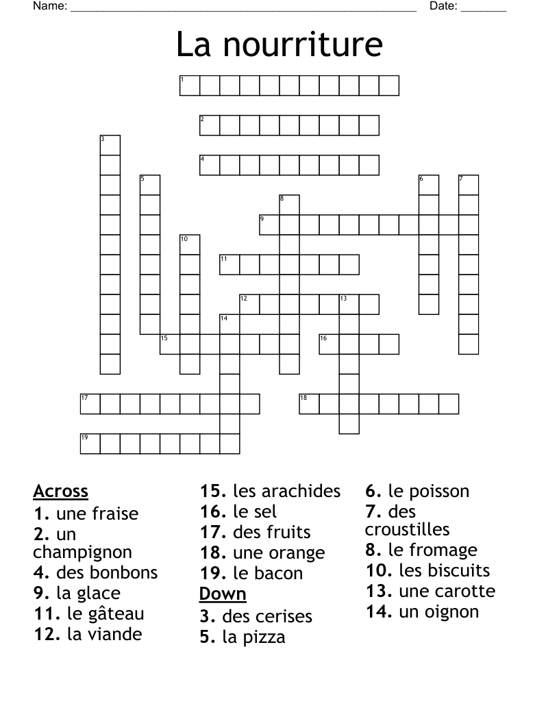 La nourriture Crossword