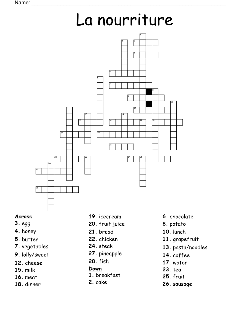 La nourriture  Crossword