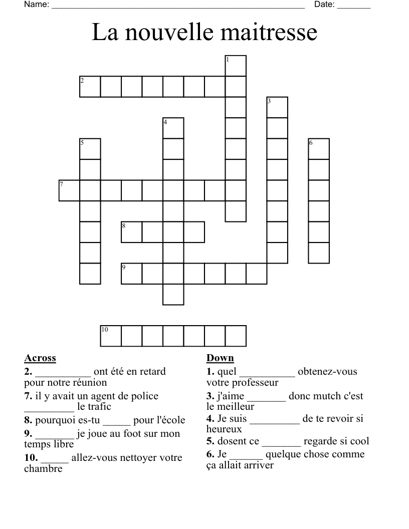 La nouvelle maitresse Crossword