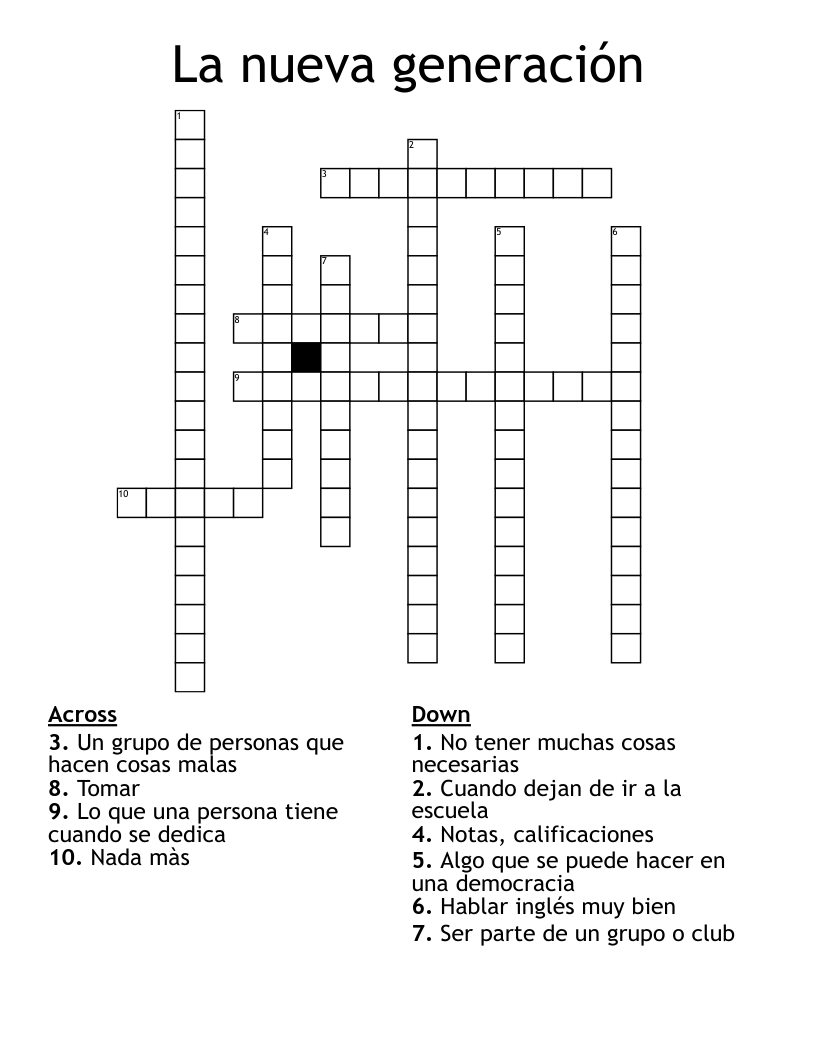 La nueva generación  Crossword