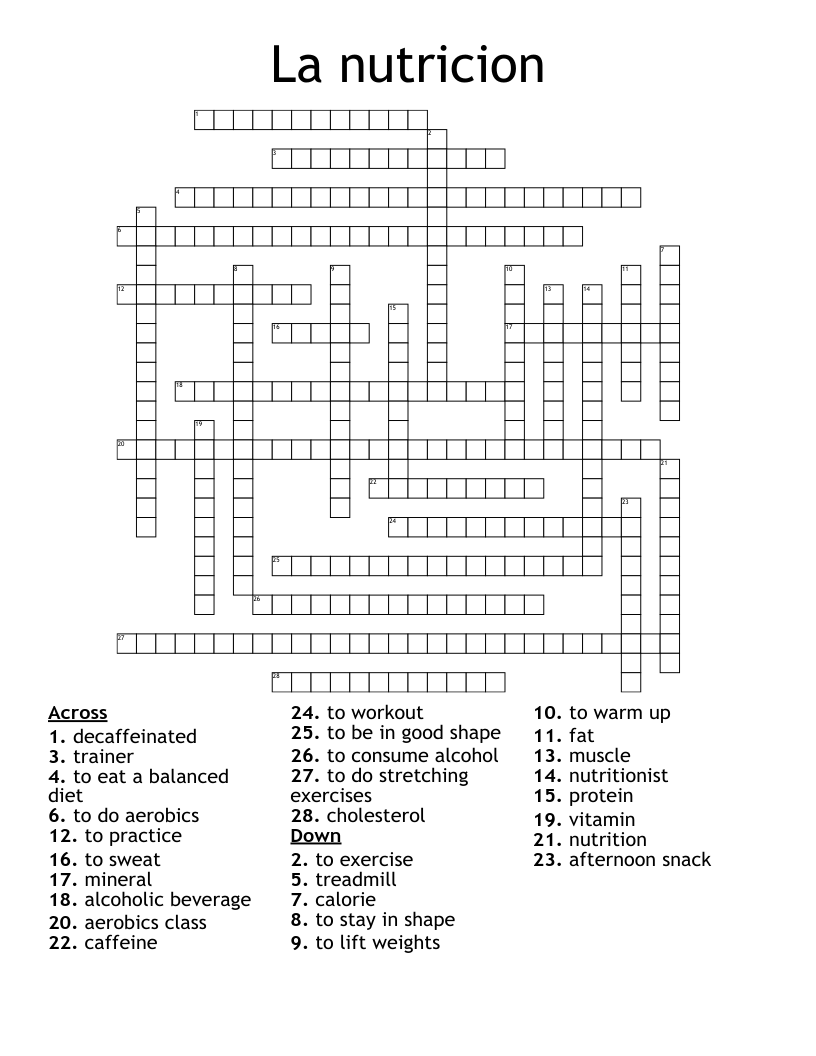 La nutricion Crossword