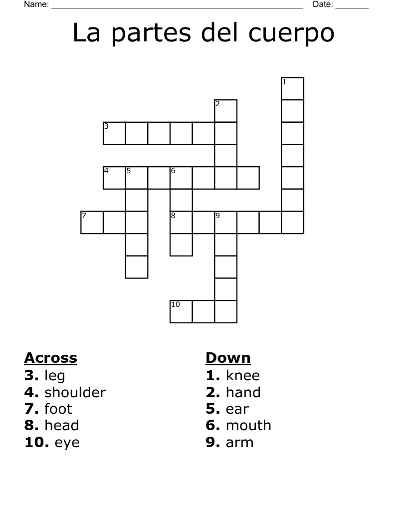 La partes del cuerpo Crossword