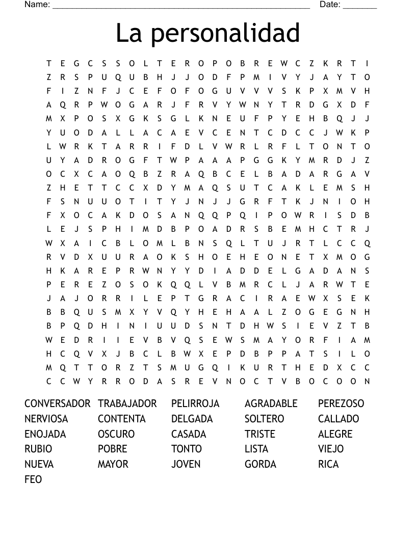 La personalidad Word Search