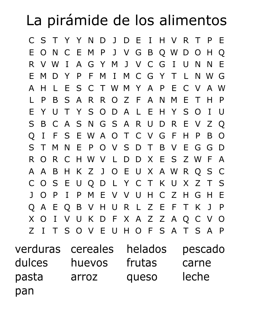 La pirámide de los alimentos Word Search