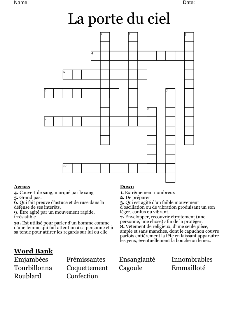 La porte du ciel  Crossword