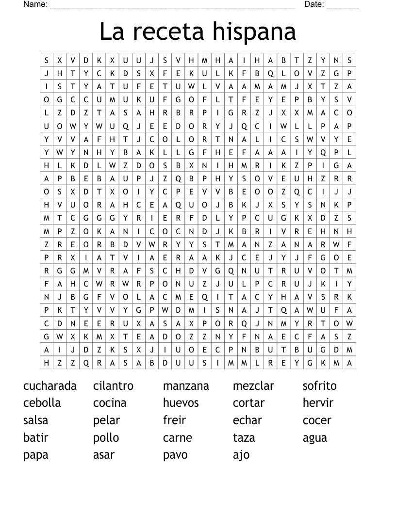 La receta hispana Word Search