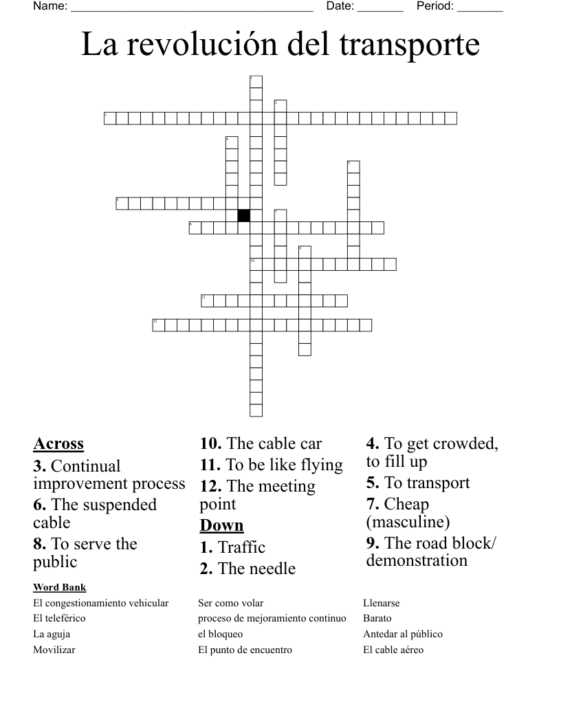 La revolución del transporte  Crossword