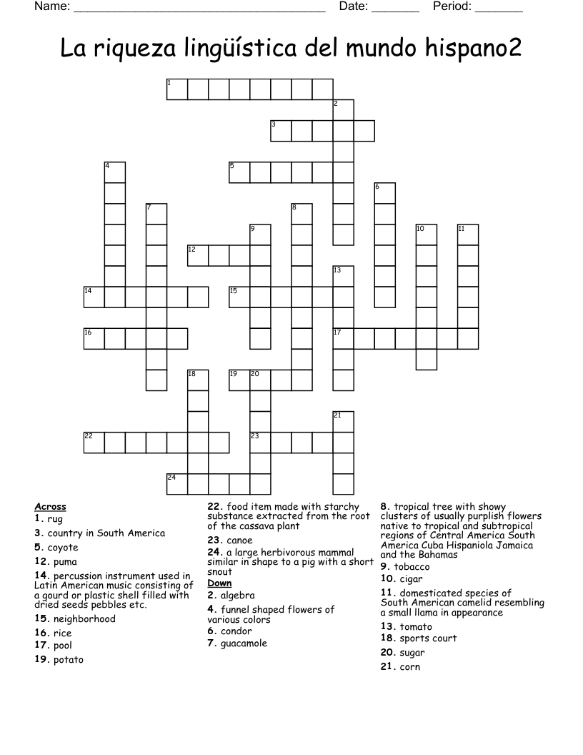 La riqueza lingüística del mundo hispano2 Crossword