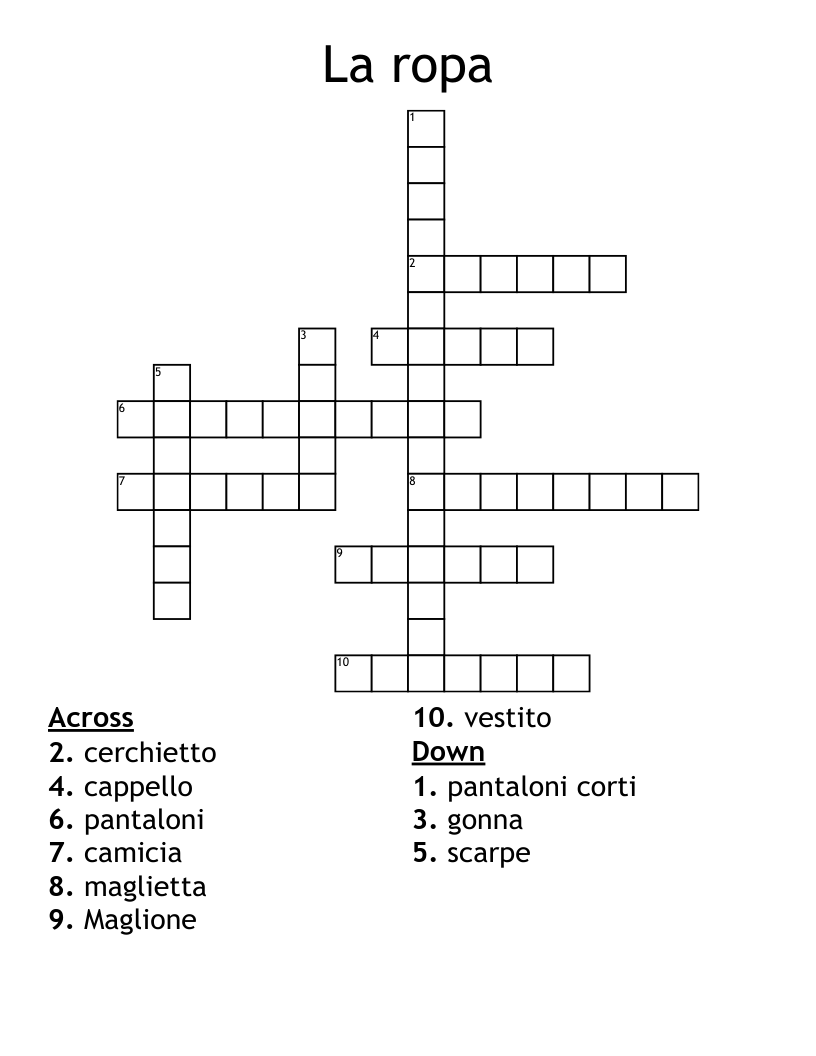La ropa Crossword