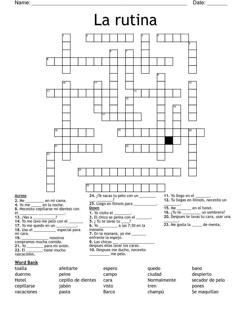 La rutina Crossword