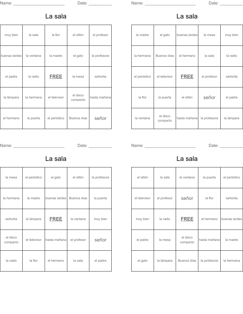 La sala Bingo Cards