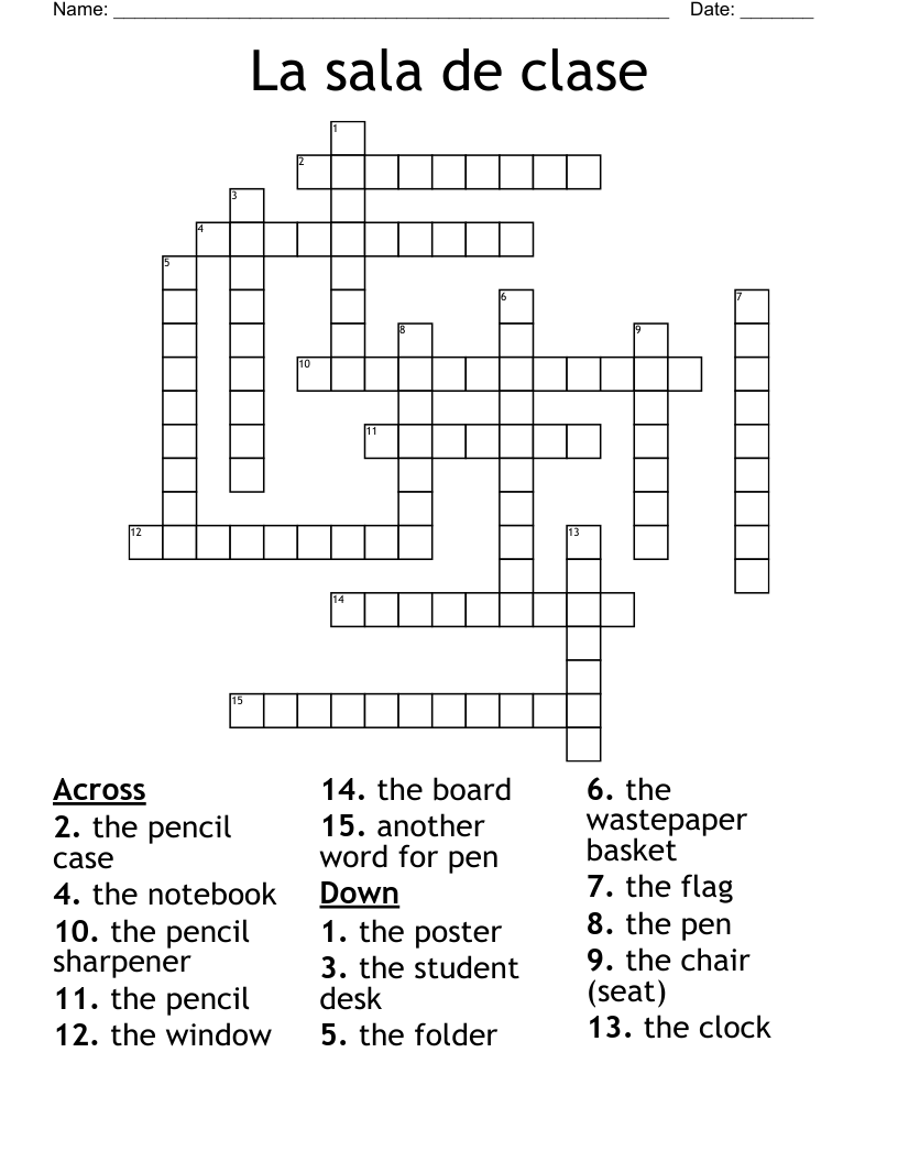 La sala de clase Crossword