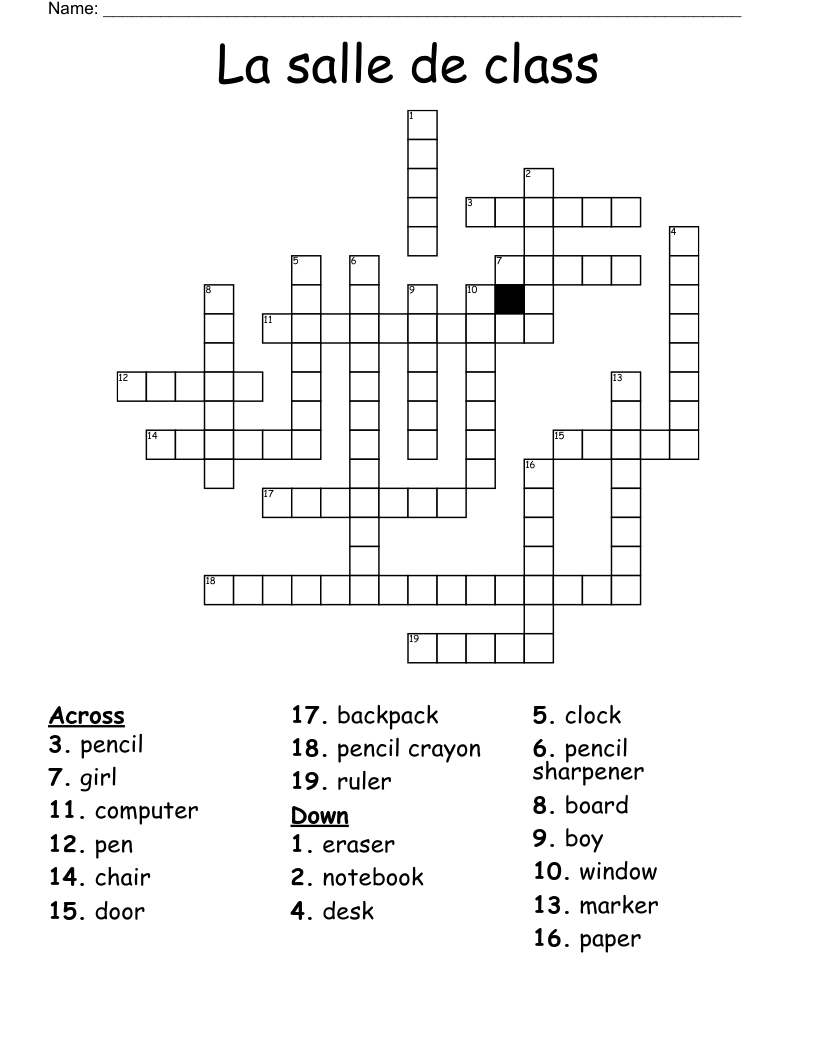 La salle de class Crossword