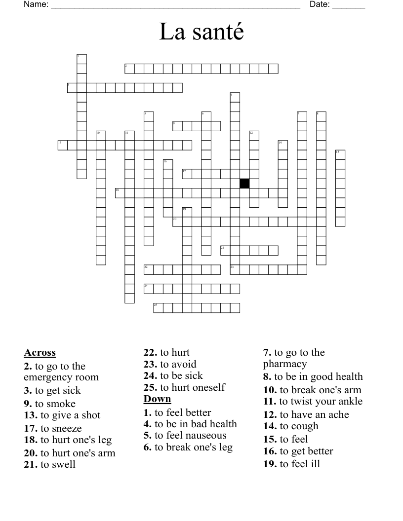 La santé Crossword