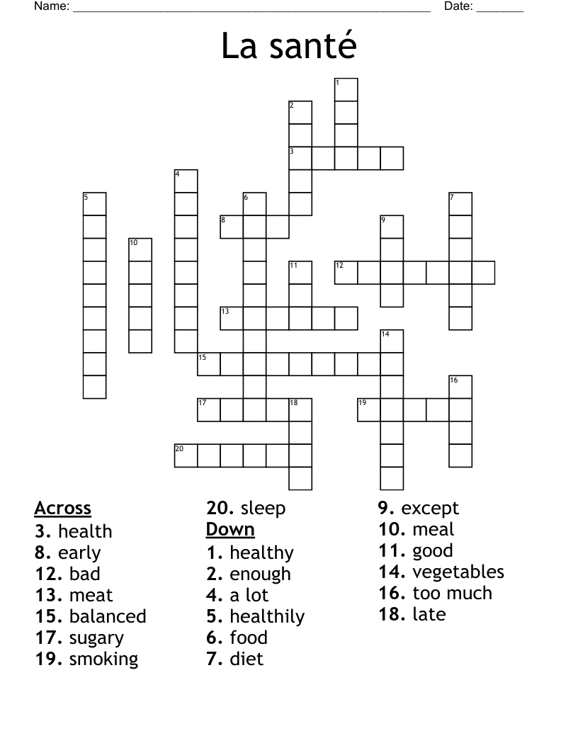 La santé Crossword