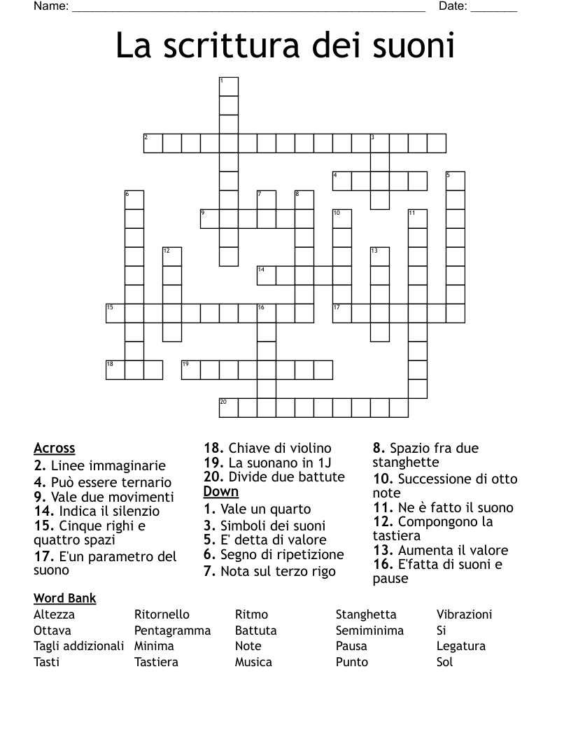 La scrittura dei suoni Crossword