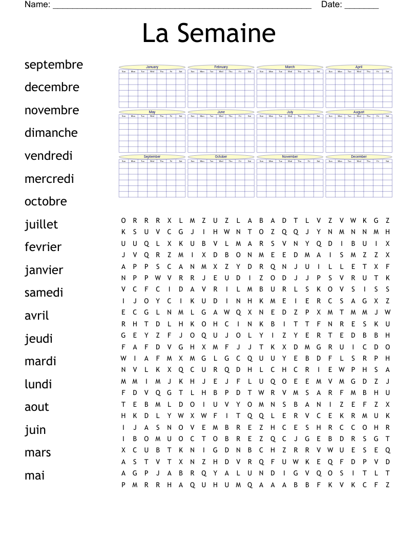 La Semaine  Word Search