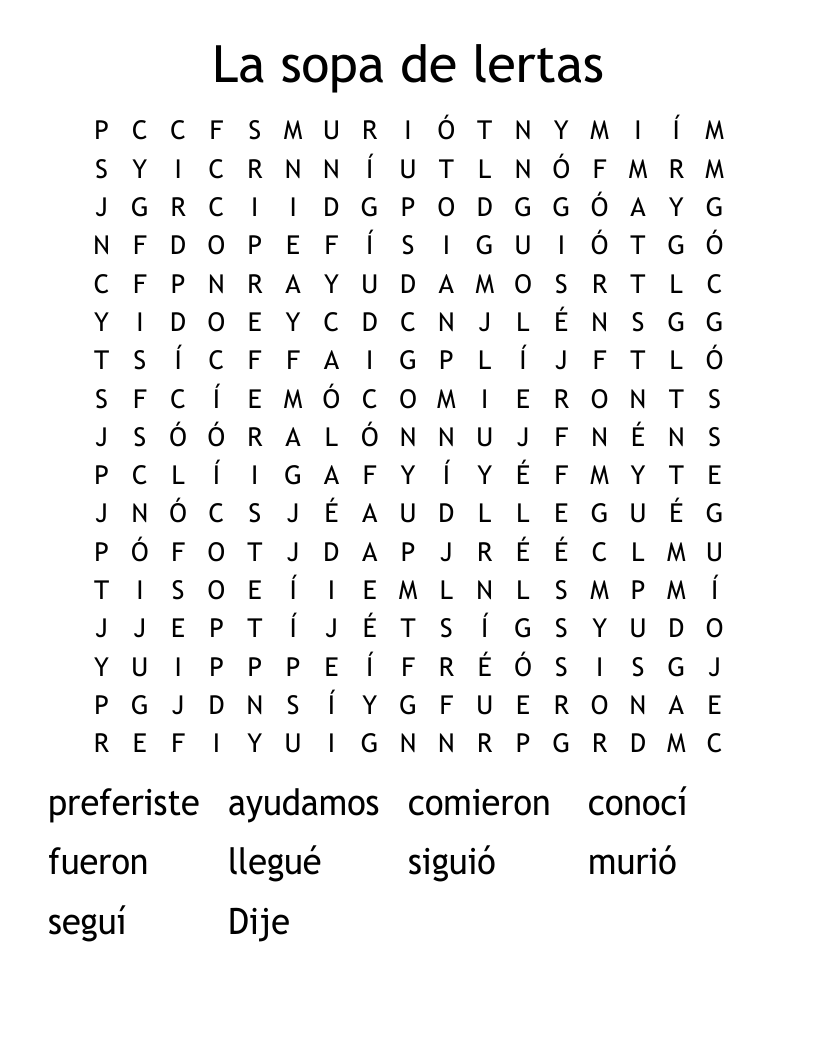 La sopa de lertas Word Search
