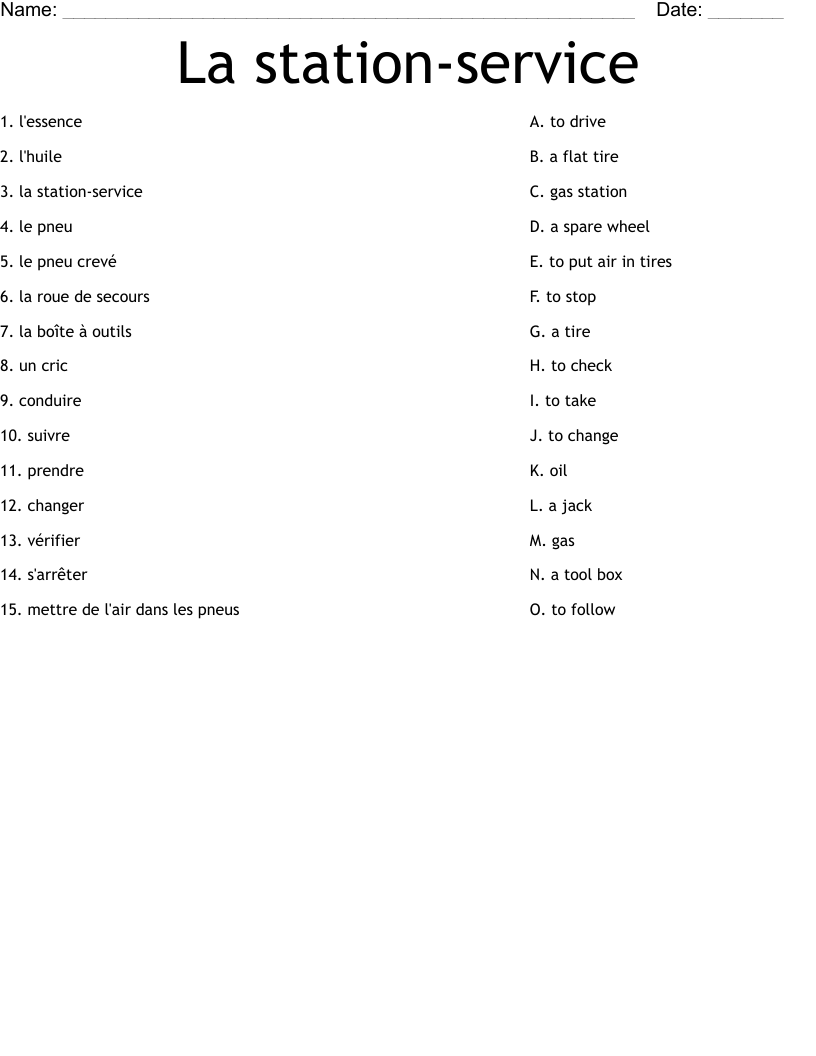 La station-service Worksheet
