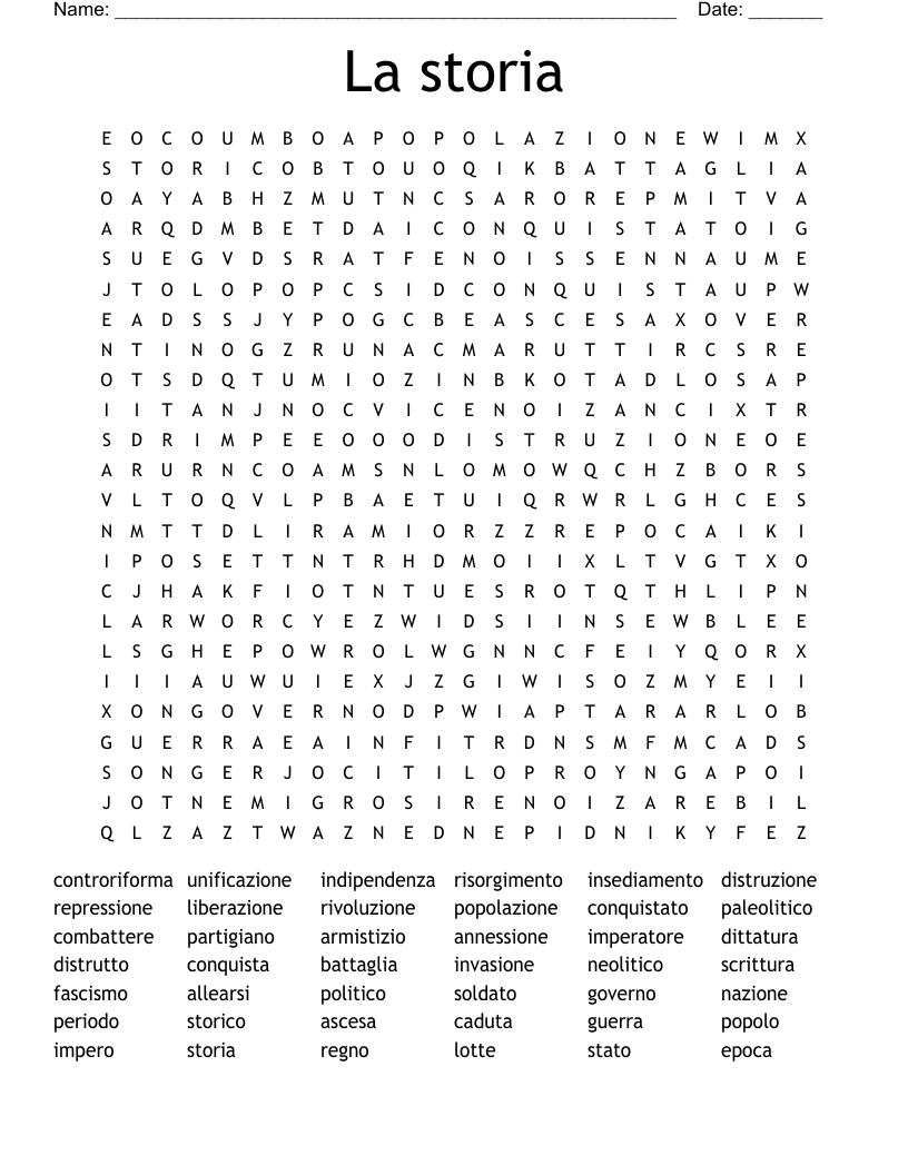 La storia Word Search