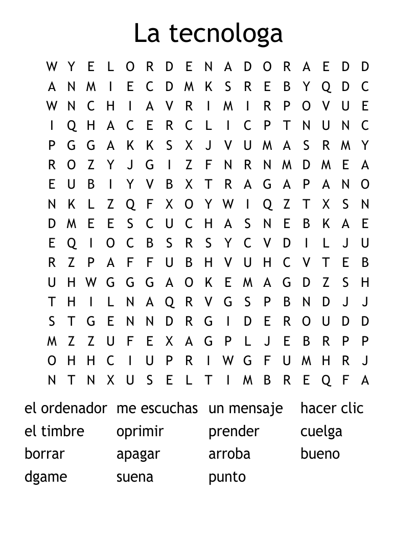 La tecnologa Word Search