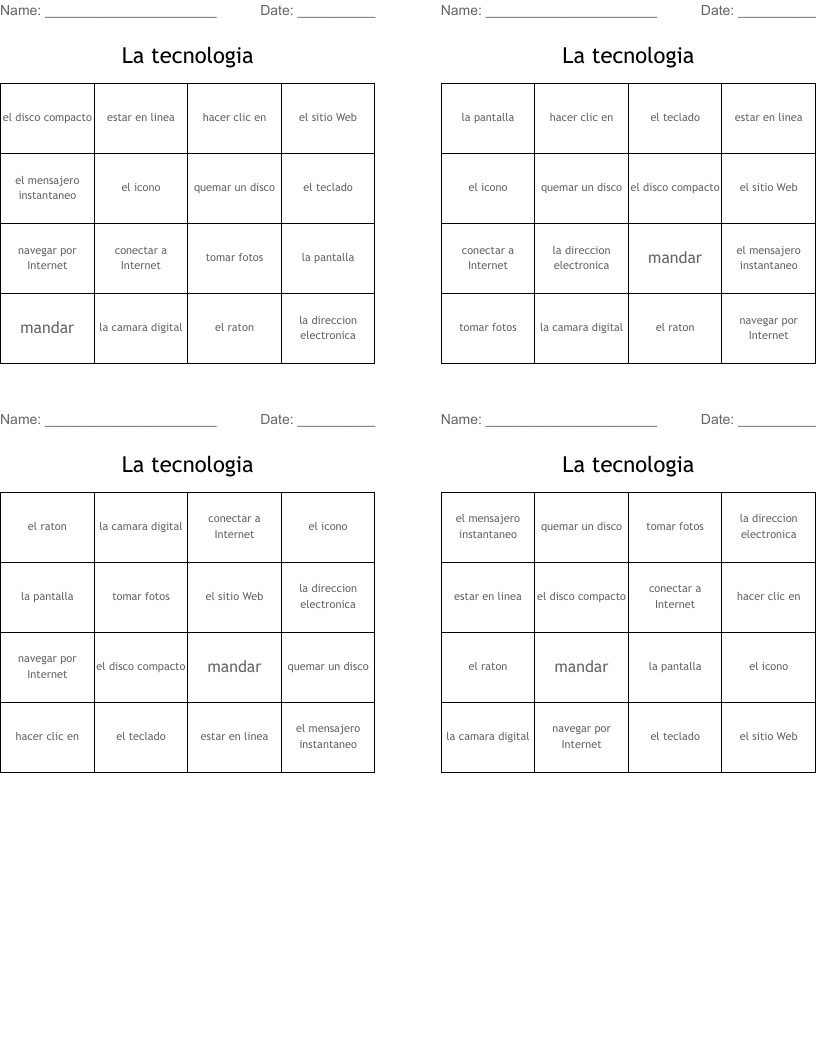 La tecnologia Bingo Cards