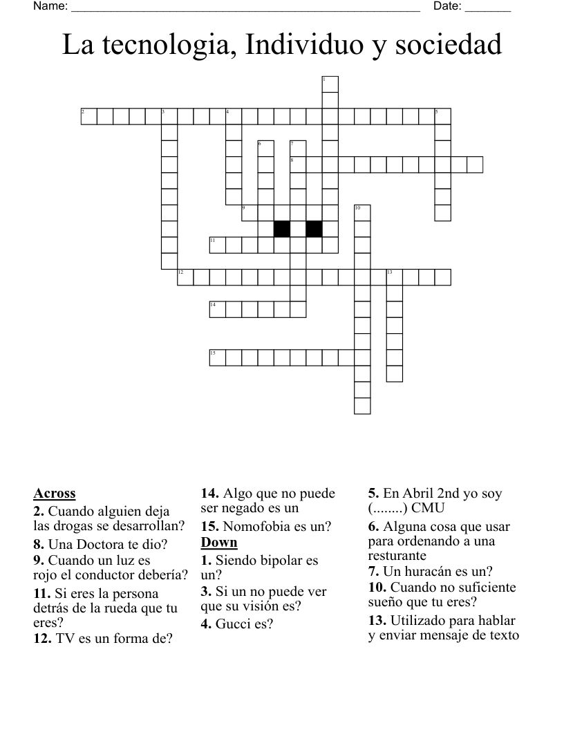 La tecnologia, Individuo y sociedad  Crossword