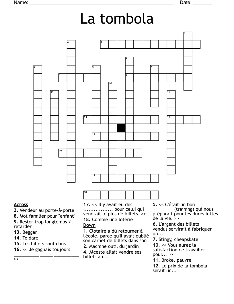 La tombola Crossword
