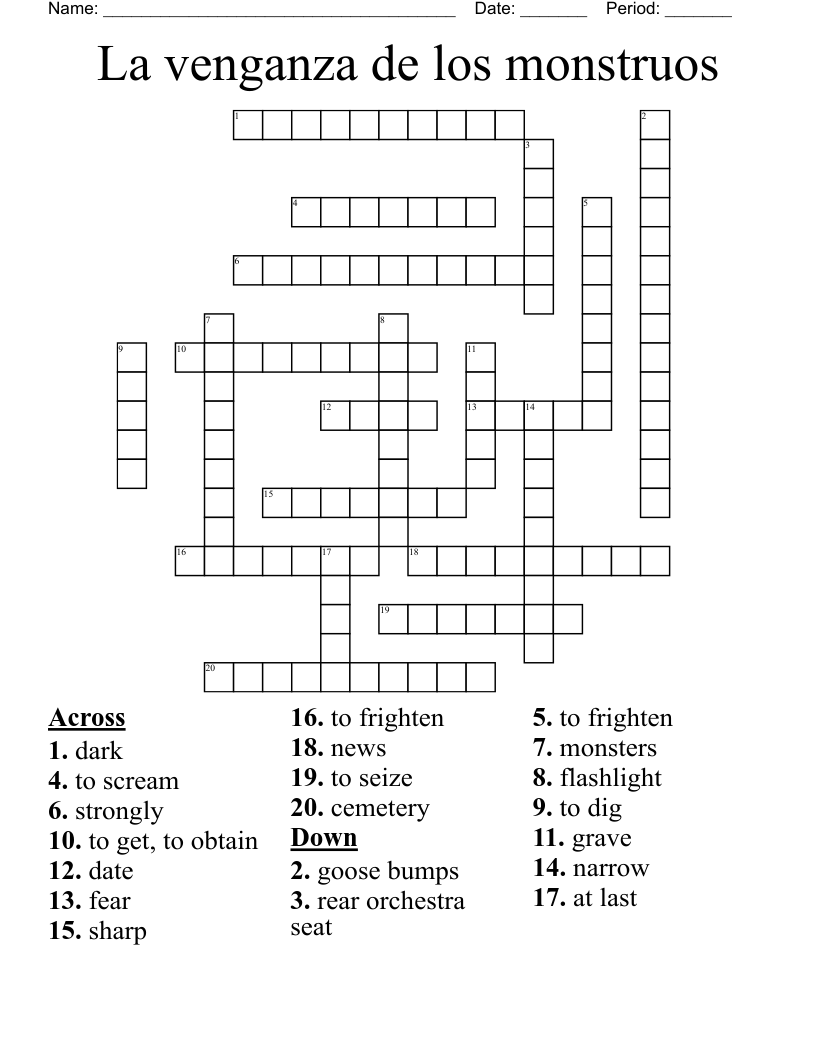 La venganza de los monstruos Crossword