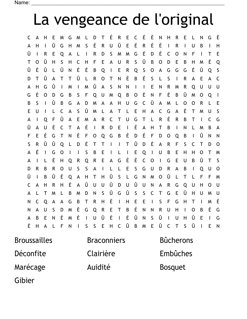 La vengeance de l'original Word Search