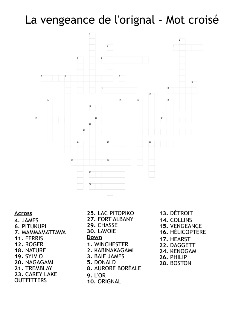La vengeance de l'orignal - Mot croisé Crossword