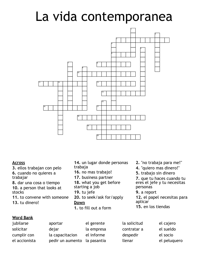 La vida contemporanea  Crossword