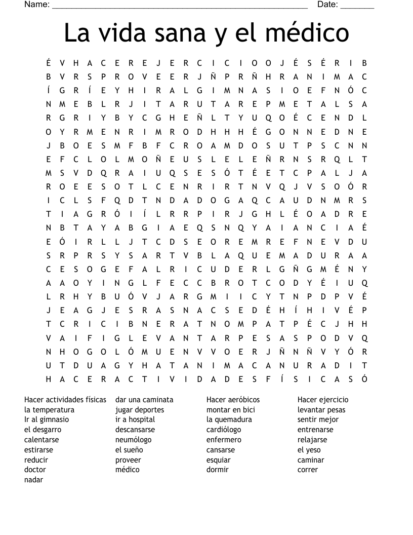La vida sana y el médico Word Search