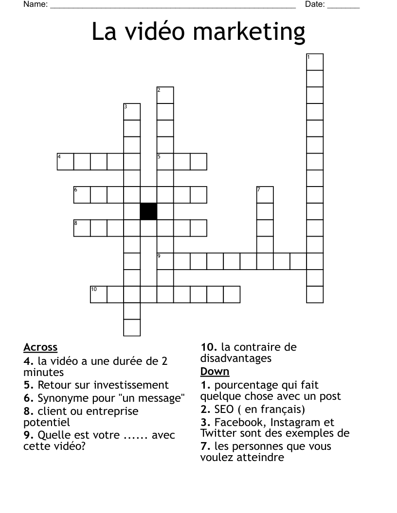 La vidéo marketing  Crossword