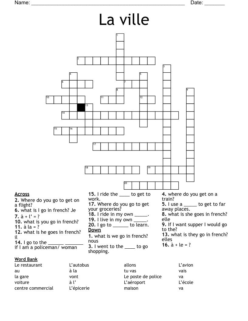La ville Crossword