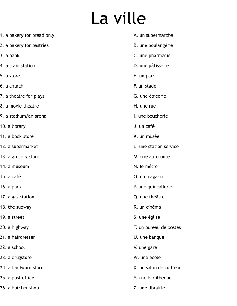 La ville  Worksheet