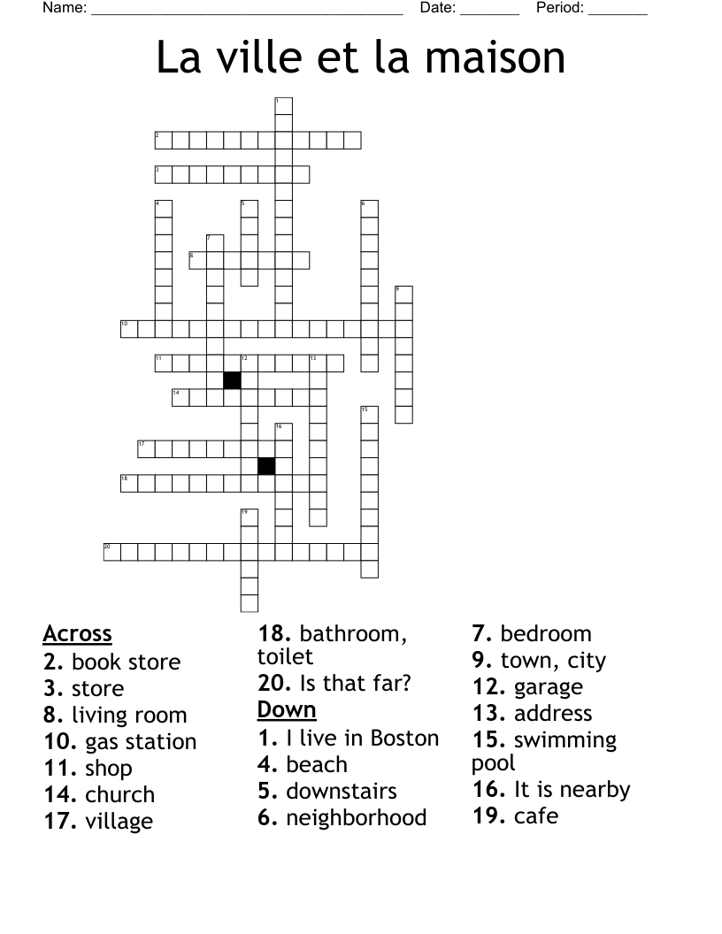 La ville et la maison Crossword