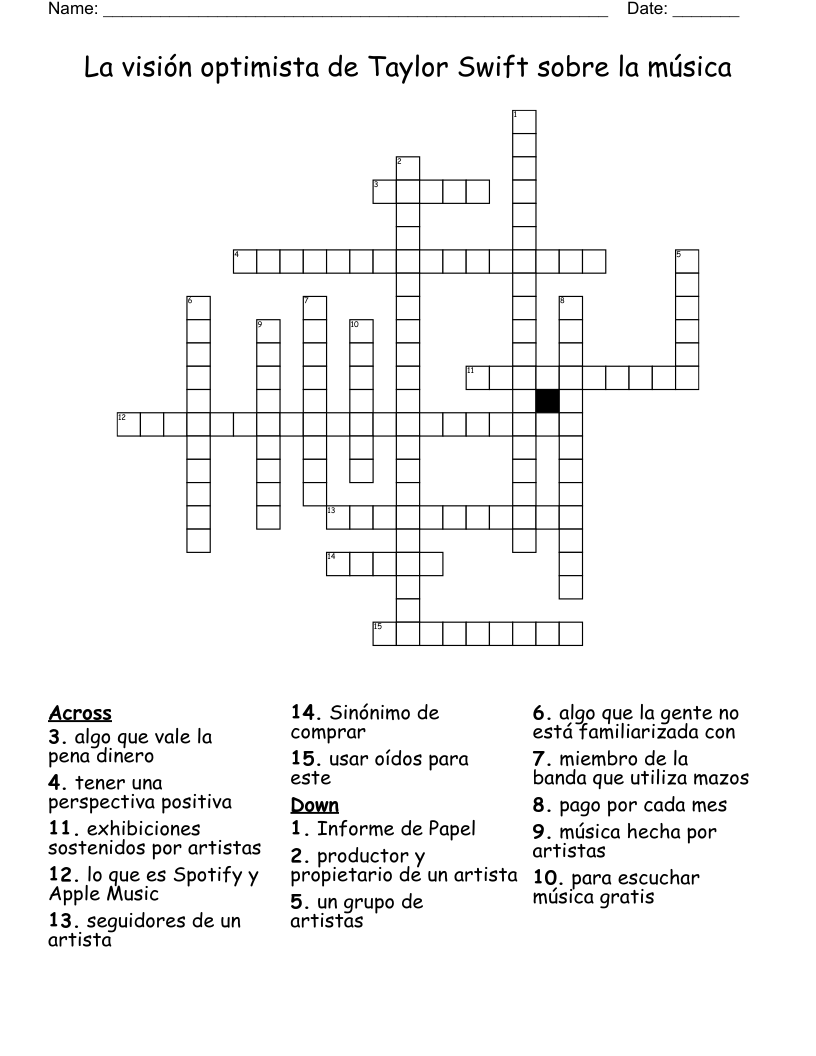 La visión optimista de Taylor Swift sobre la música Crossword