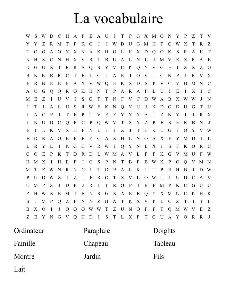 La vocabulaire Word Search