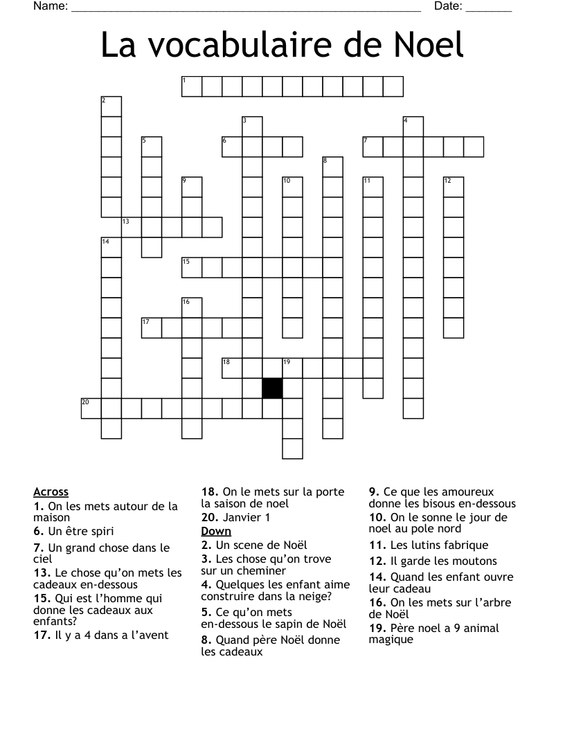 La vocabulaire de Noel Crossword