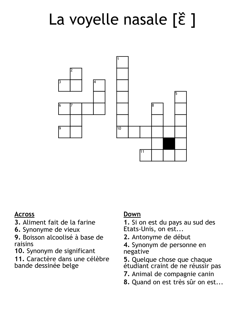 La voyelle nasale [ɛ᷈ ] Crossword