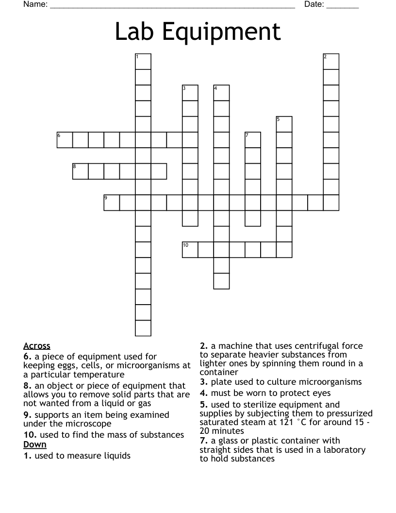 Lab Equipment Crossword