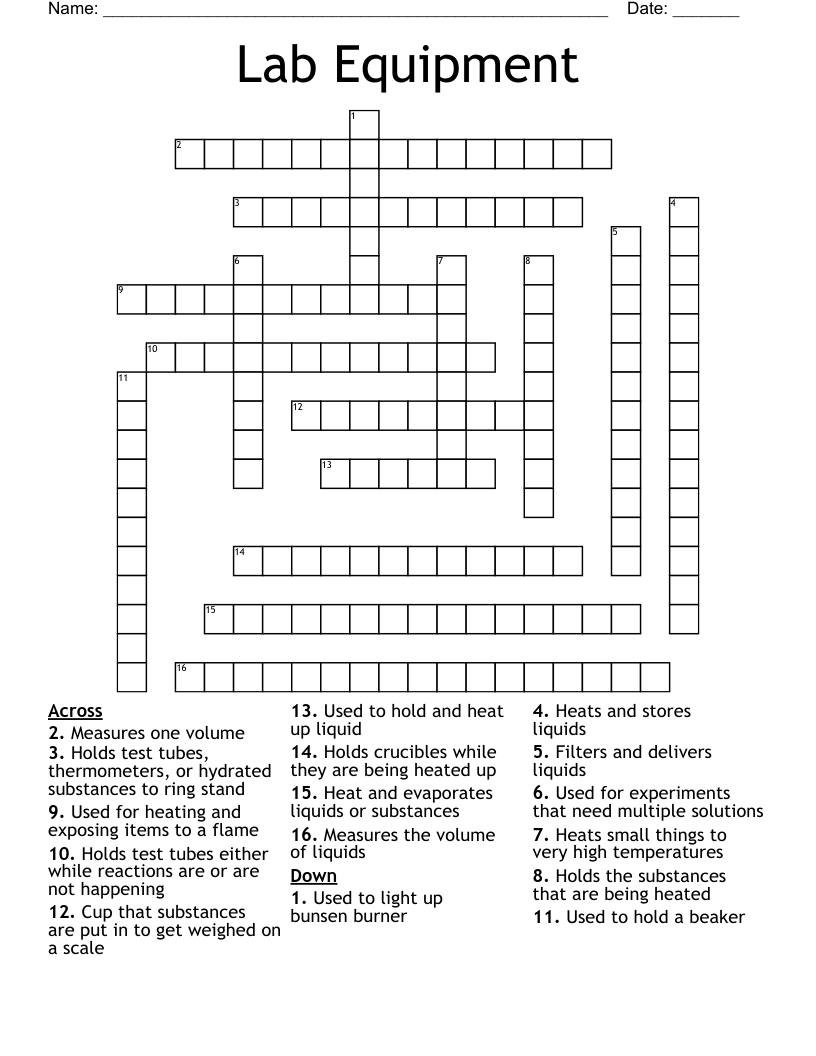 Lab Equipment Crossword
