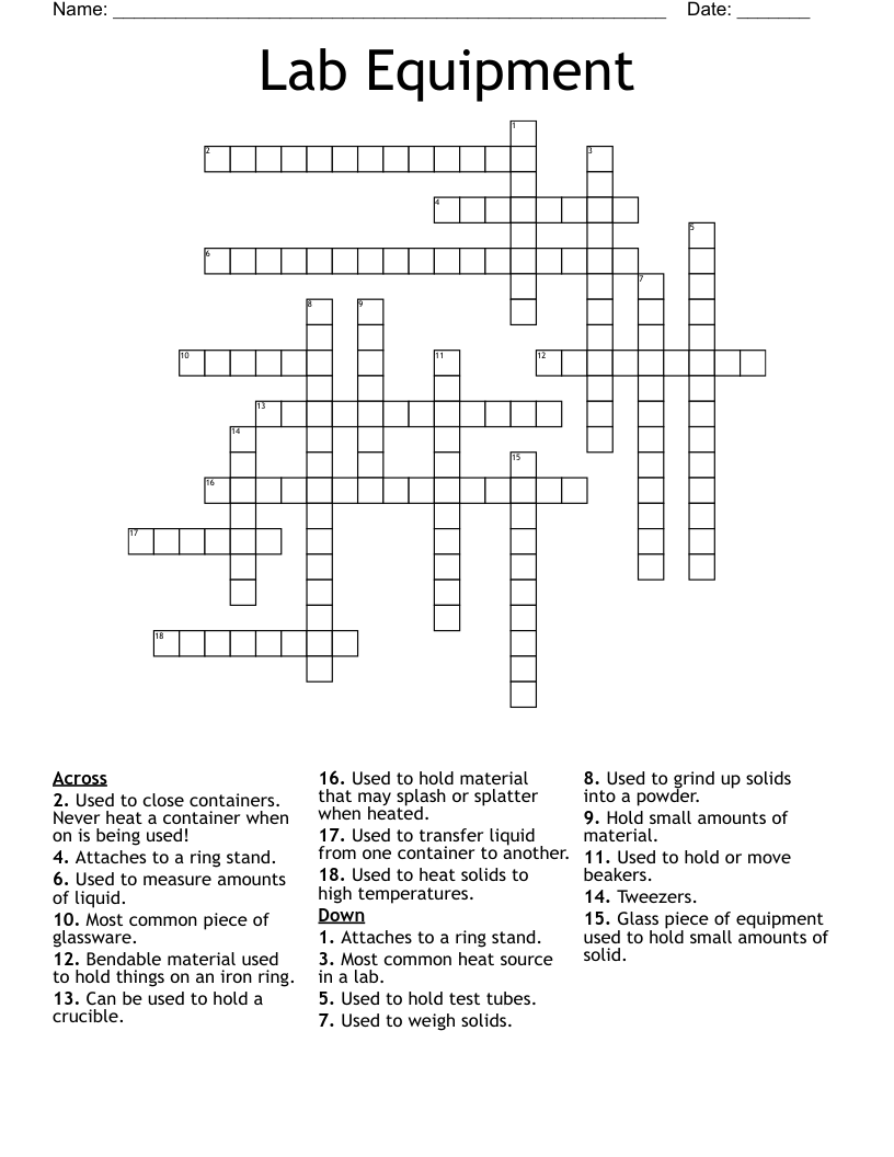 Lab Equipment Crossword
