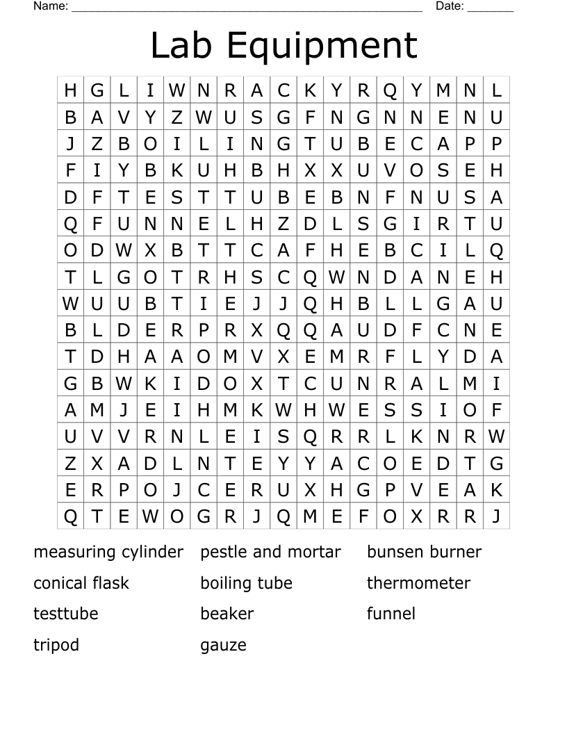 Lab Equipment Word Search