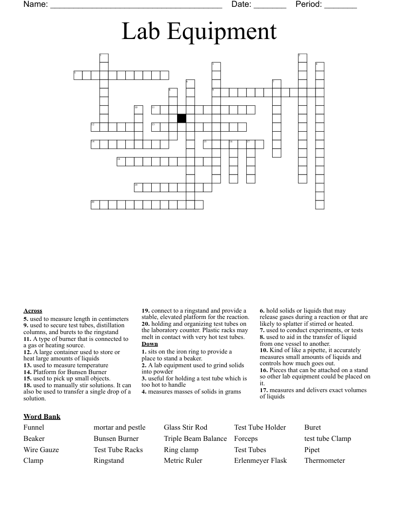 Lab Equipment Crossword