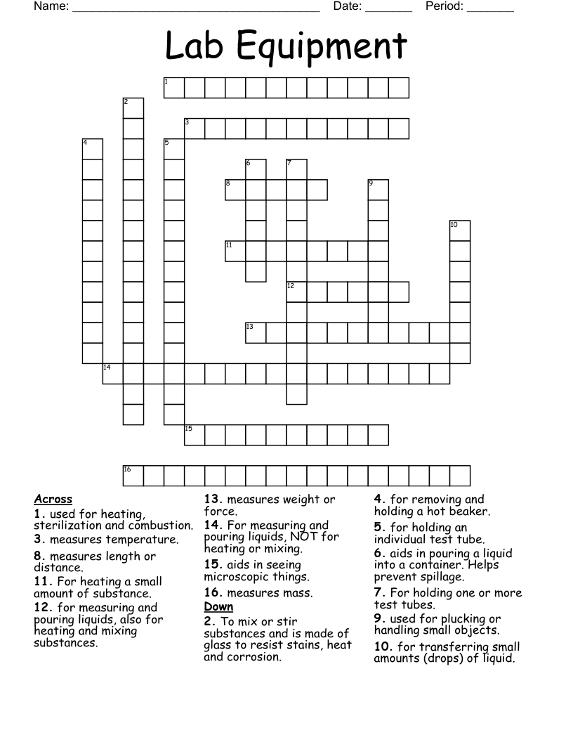 Lab Equipment Crossword
