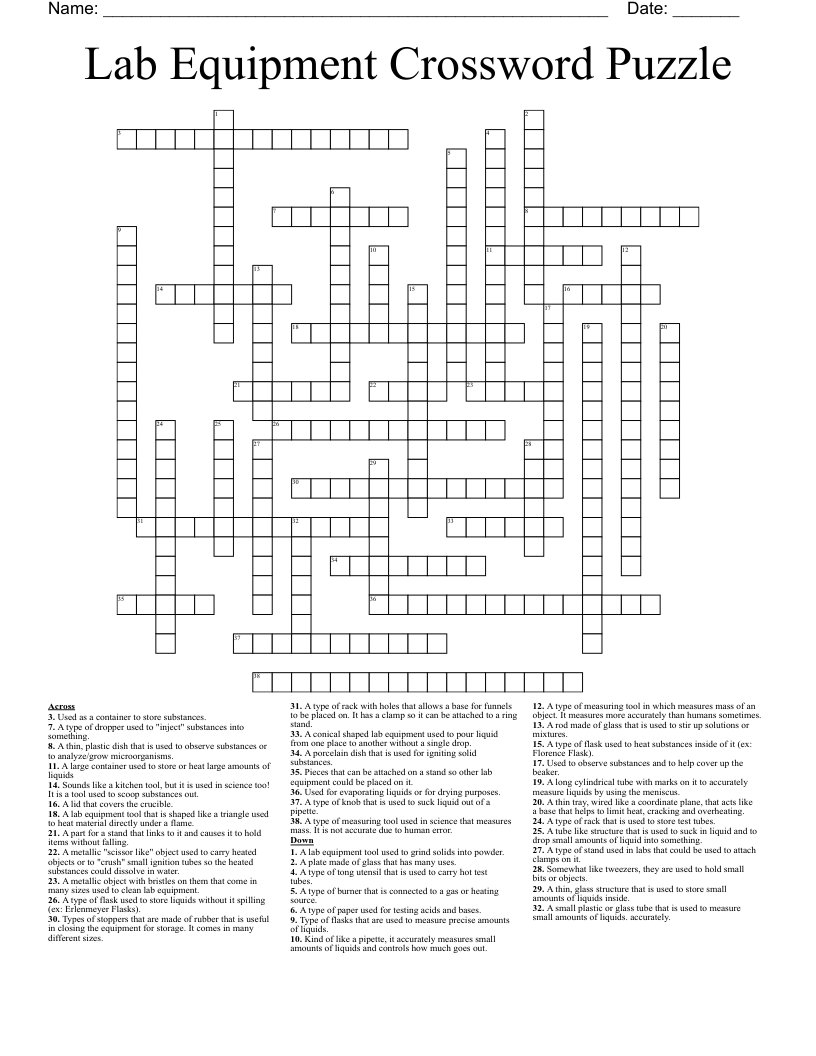 Lab Equipment Crossword Puzzle