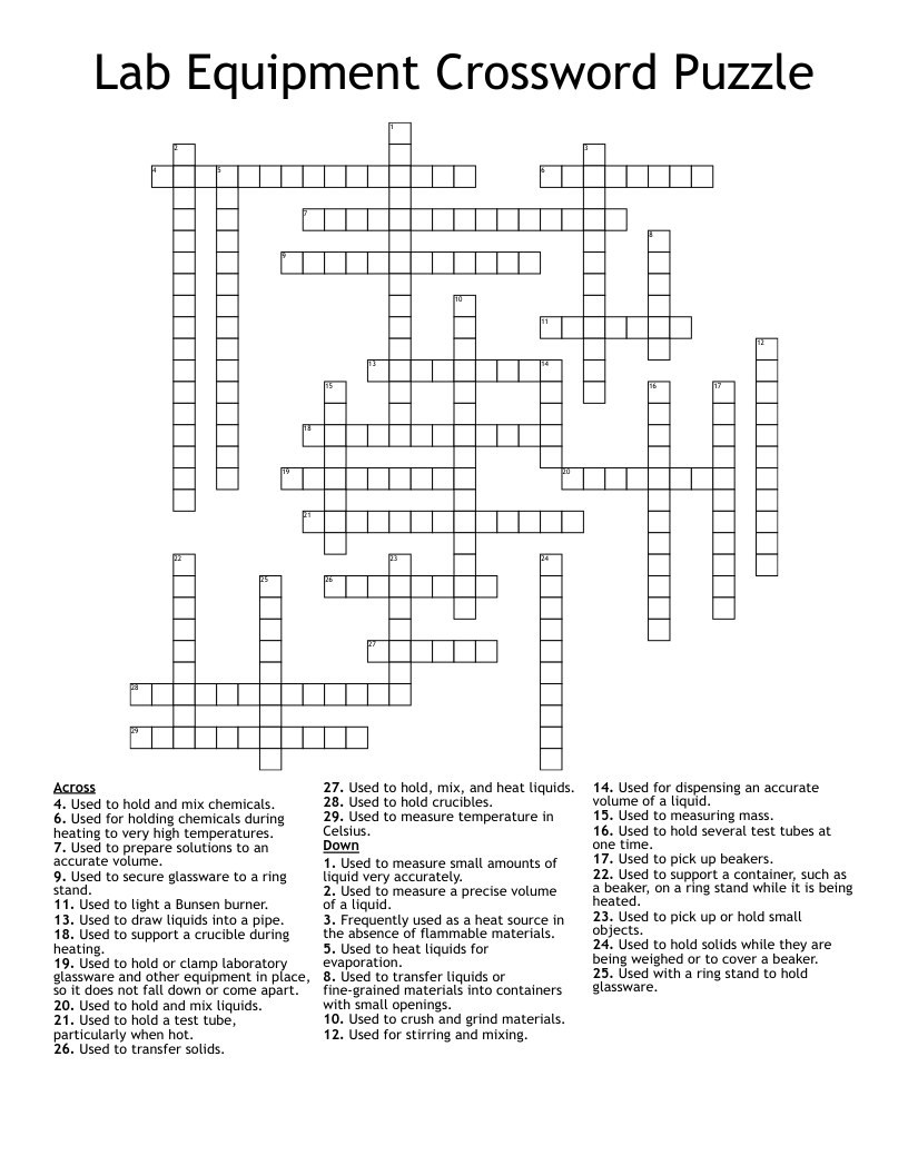 Lab Equipment Crossword Puzzle