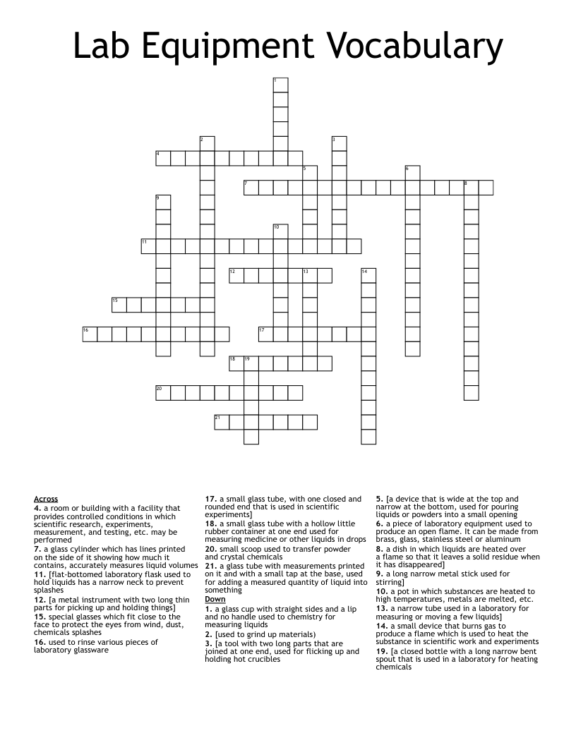 Lab Equipment Vocabulary  Crossword